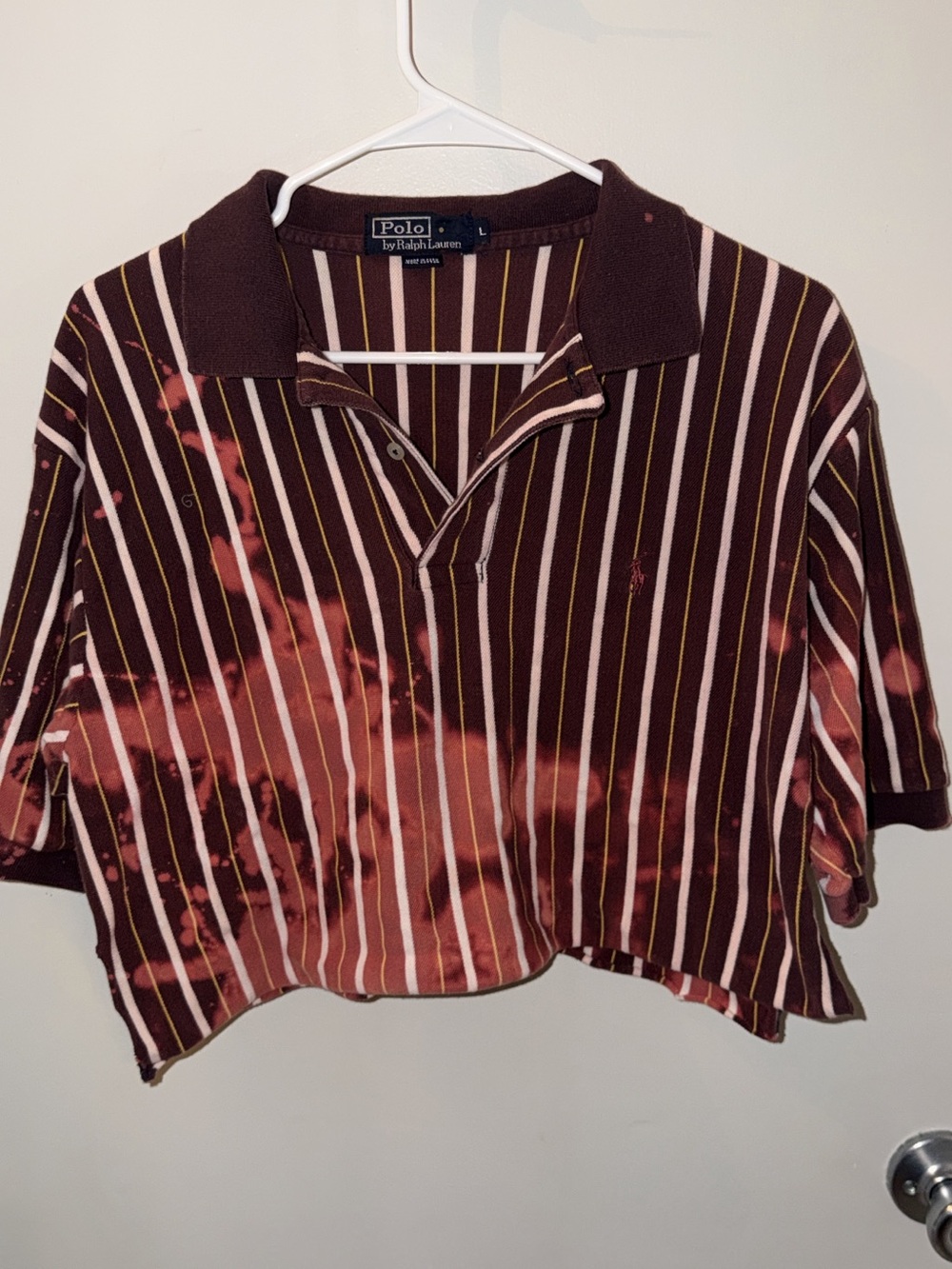 Polo by Ralph Lauren Brown & Pink Striped Cropped Polo Top